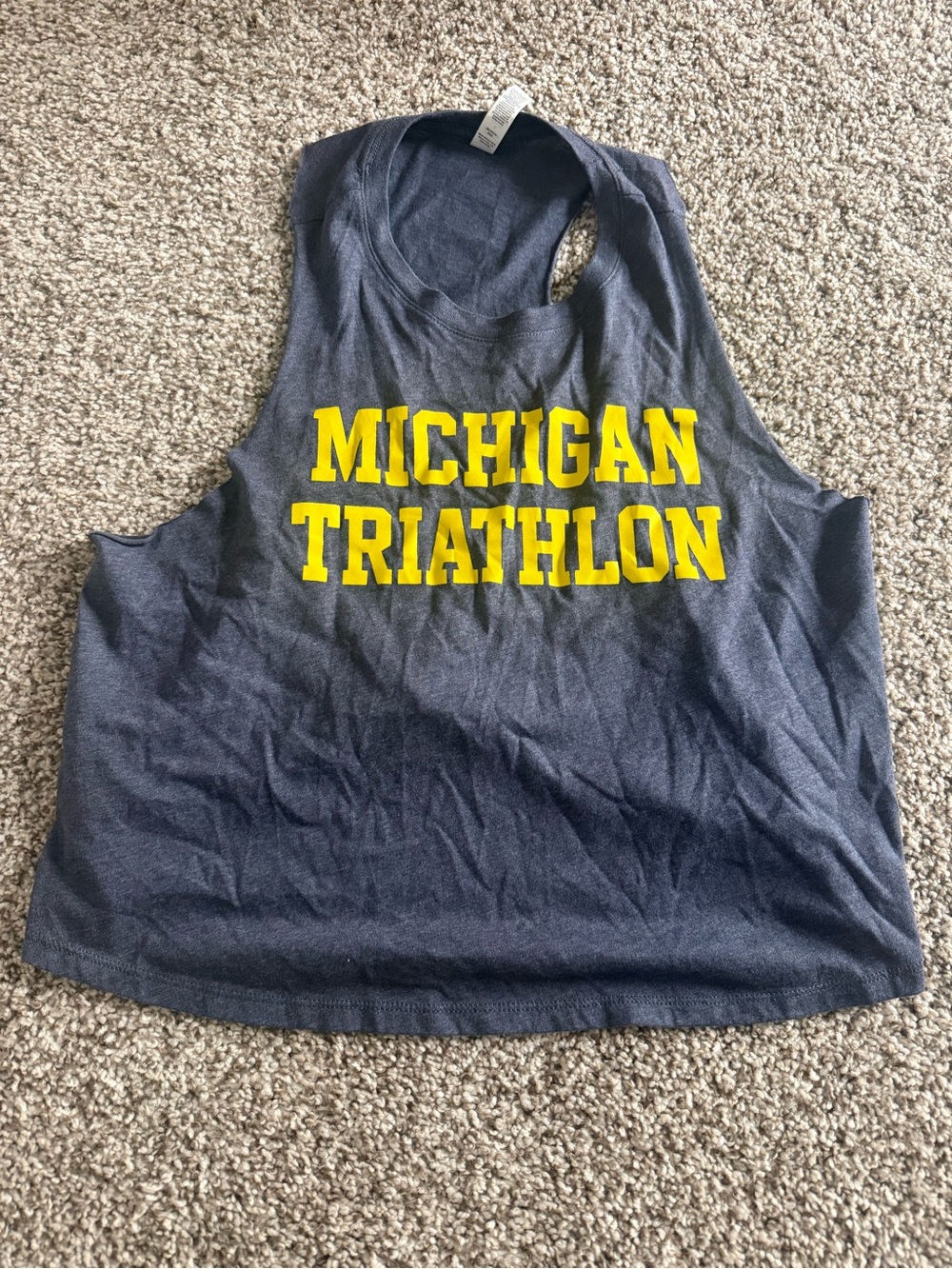 Bella Canvas Navy Tank Top with Yellow Michigan Triathlon Print crop